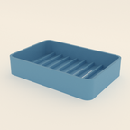 Draining Sponge Holder in Matte Sky Blue PETG, 3D render on a plain background