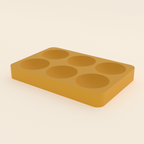 6-Egg Fridge Tray in Matte Yellow PLA, 3D render on a plain background