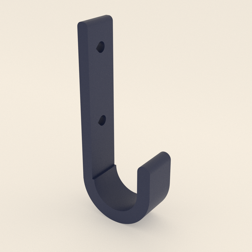 Wall Hook in Matte Navy PLA, 3D render on a plain background