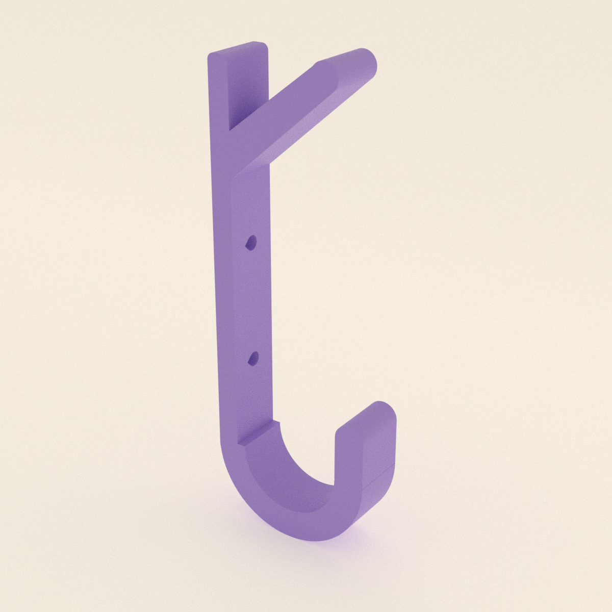 Double Coat Hook in Matte Lavender PLA, 3D render on a plain background