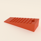 Grippy Door Stop Wedge in Bright Orange PETG, 3D render on a plain background