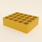 Battery Organizer in Bright Yellow PLA, 3D render on a plain background