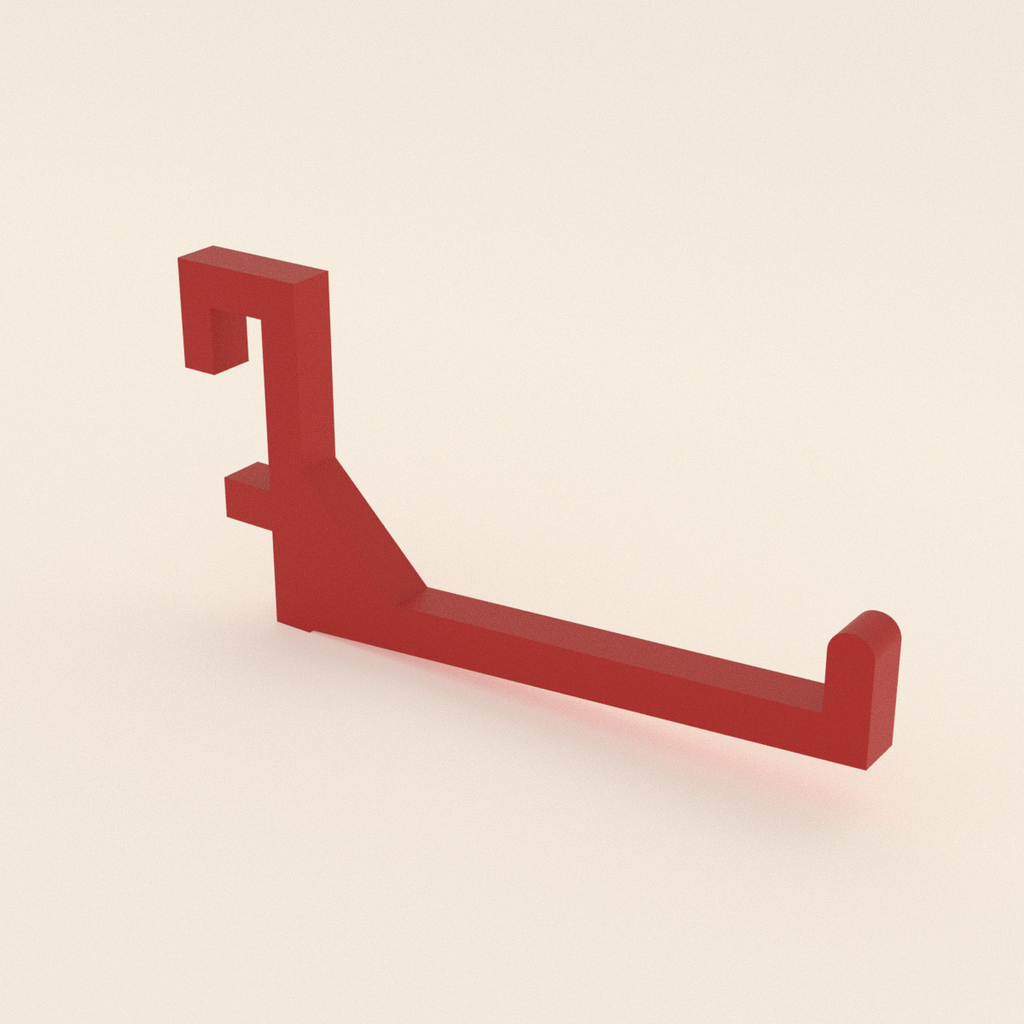 Pegboard Hook in Bright Red PLA, 3D render on a plain background