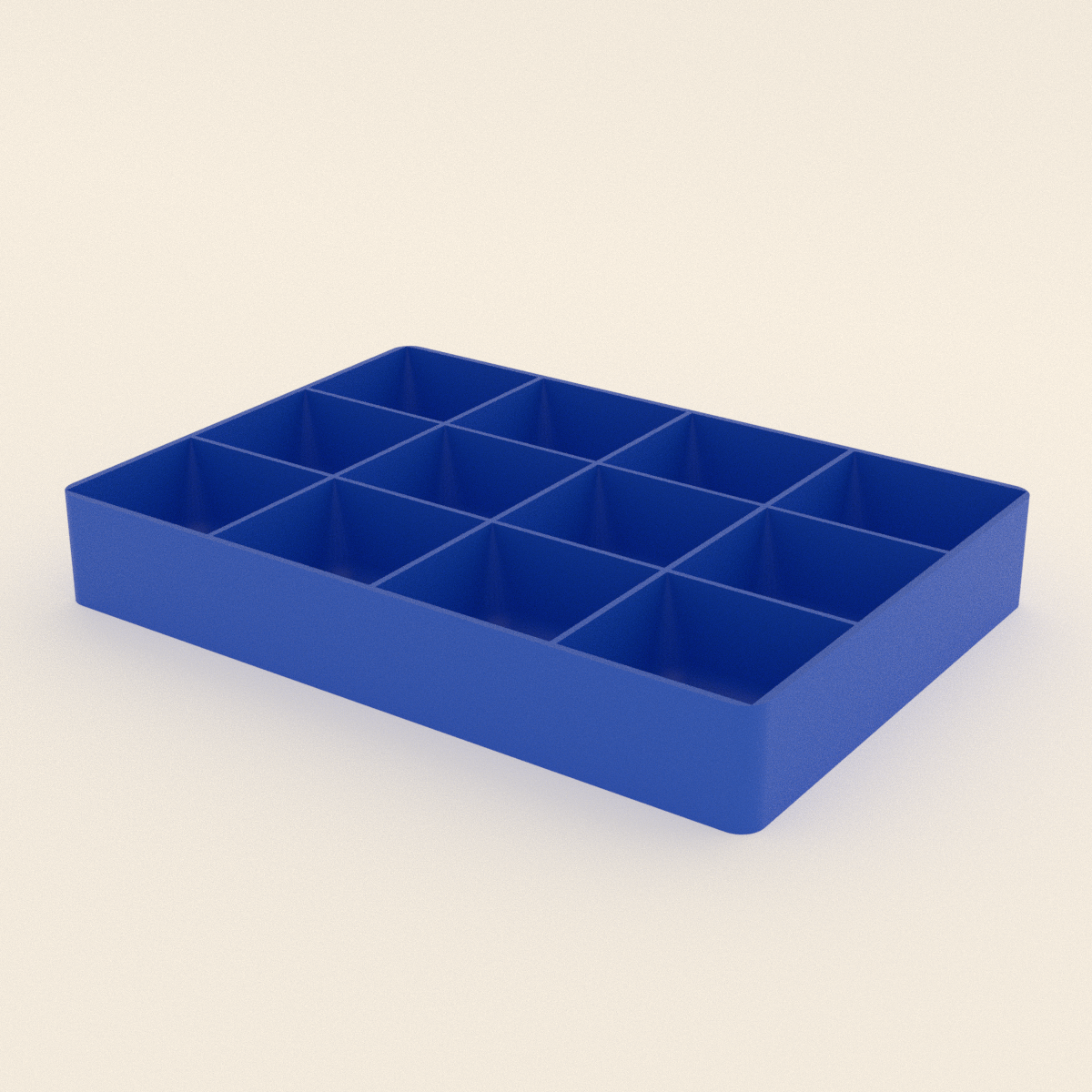 Screw & Parts Sorting Tray in Bright Blue PLA, 3D render on a plain background