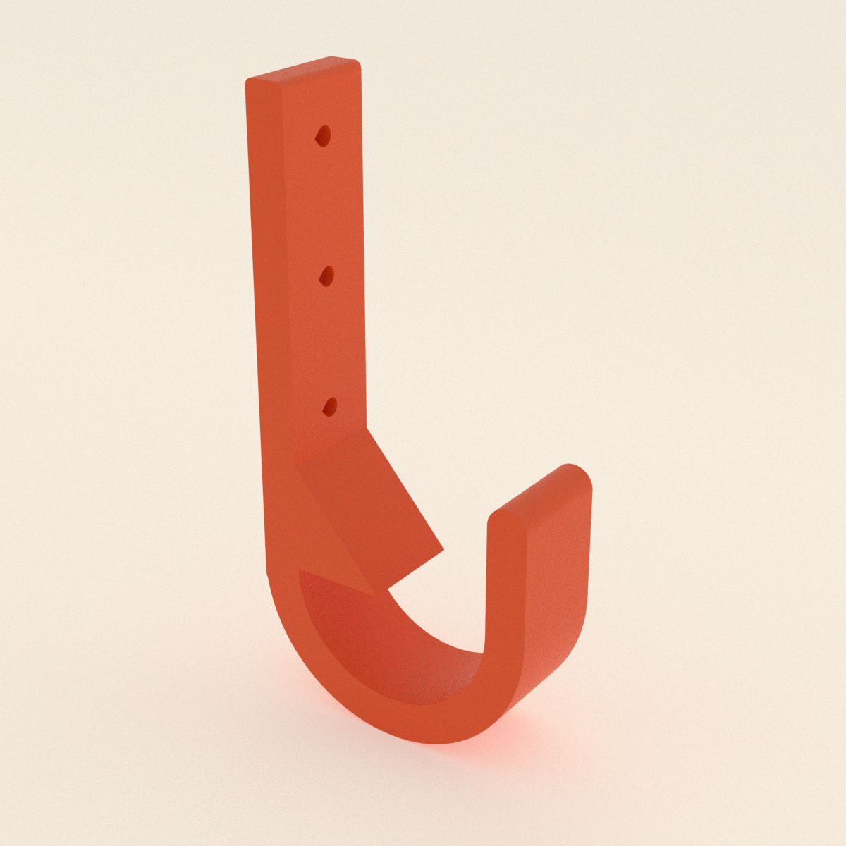 Heavy-Duty Utility Hook in Bright Orange PETG, 3D render on a plain background