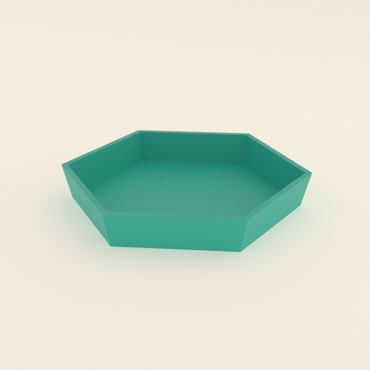 Hex Dice Rolling Tray in Matte Teal PLA, 3D render on a plain background