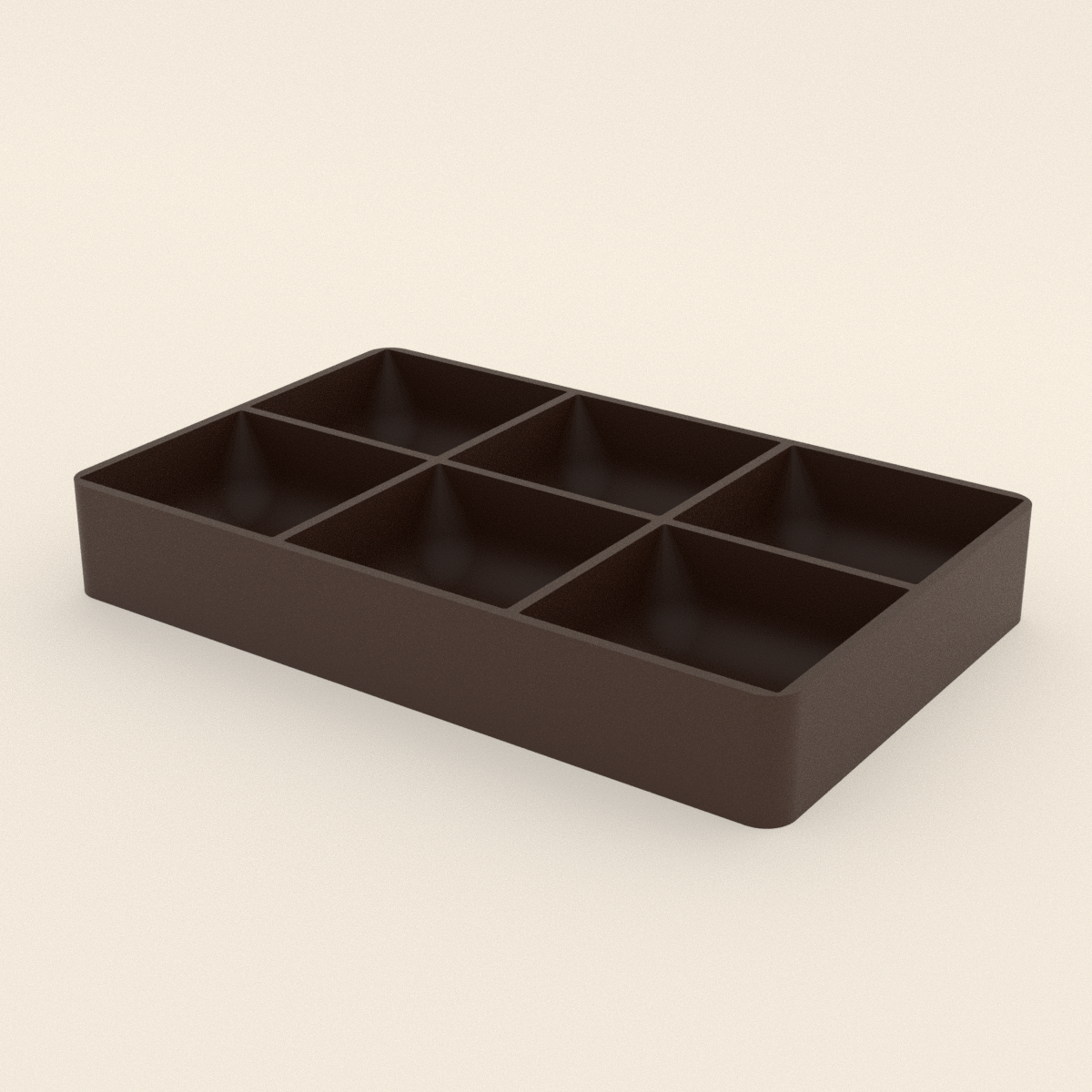 Board Game Token Tray in Matte Walnut Brown PLA, 3D render on a plain background