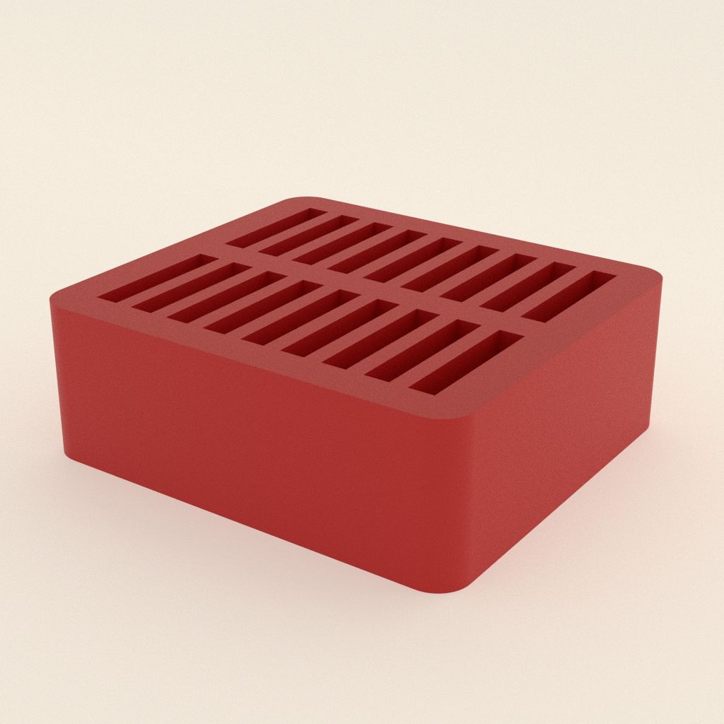 Handheld Game Card Holder in Bright Red PLA, 3D render on a plain background