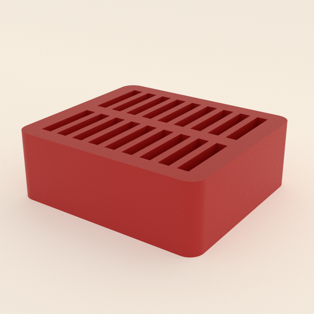 Handheld Game Card Holder in Bright Red PLA, 3D render on a plain background