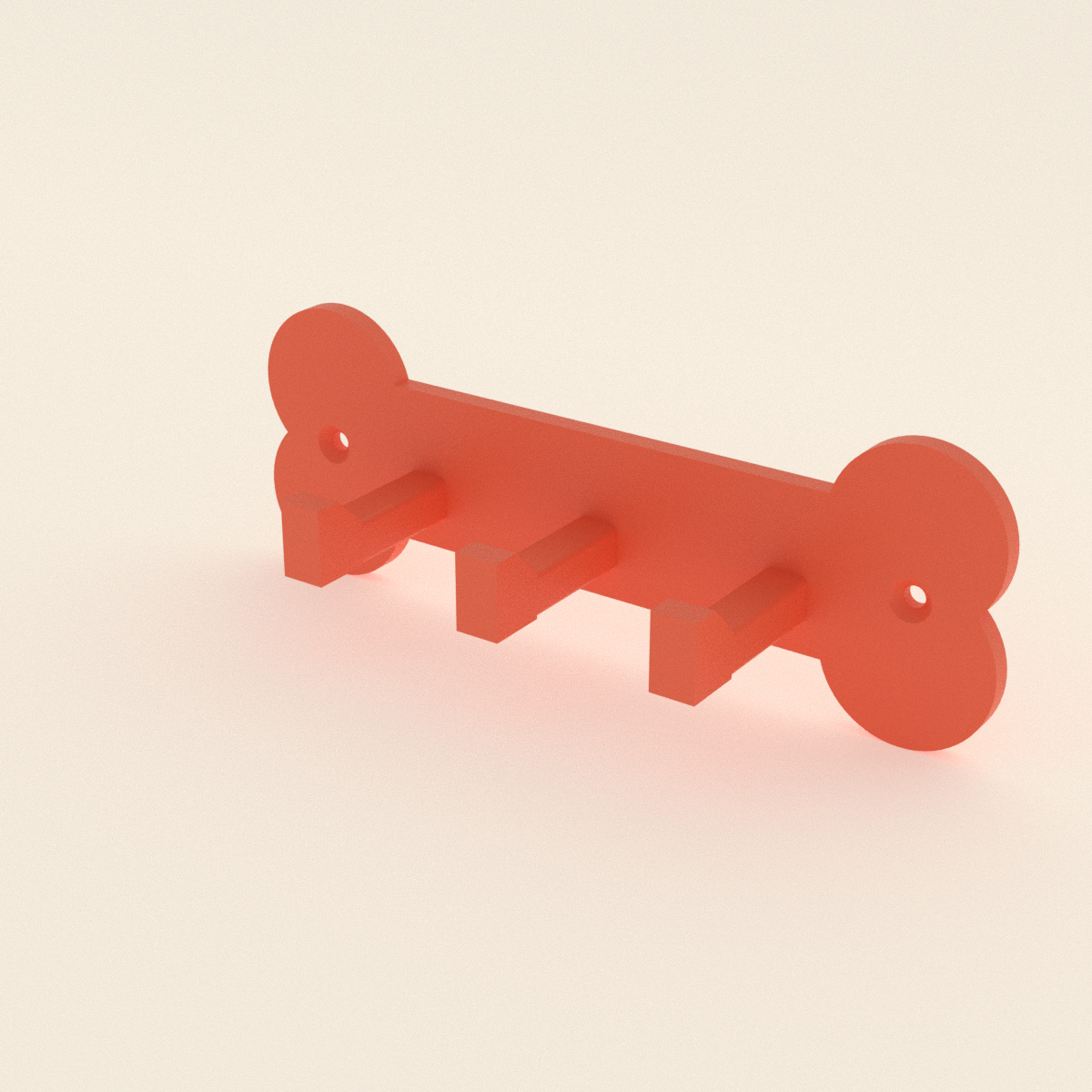Dog Leash & Collar Rack in Matte Coral PLA, 3D render on a plain background