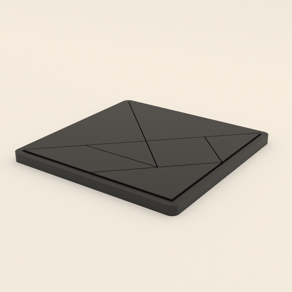 Tangram Puzzle with Frame in Matte Charcoal PLA, 3D render on a plain background
