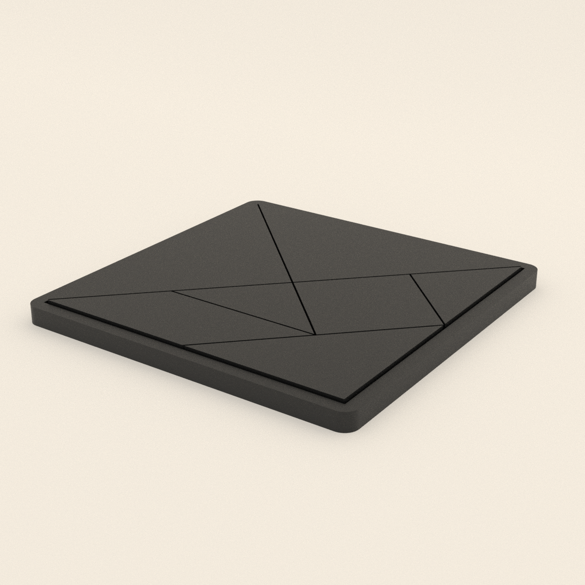 Tangram Puzzle with Frame in Matte Charcoal PLA, 3D render on a plain background