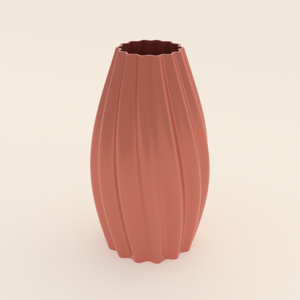 Ripple Bud Vase in Silk Rose Gold PETG, 3D render on a plain background