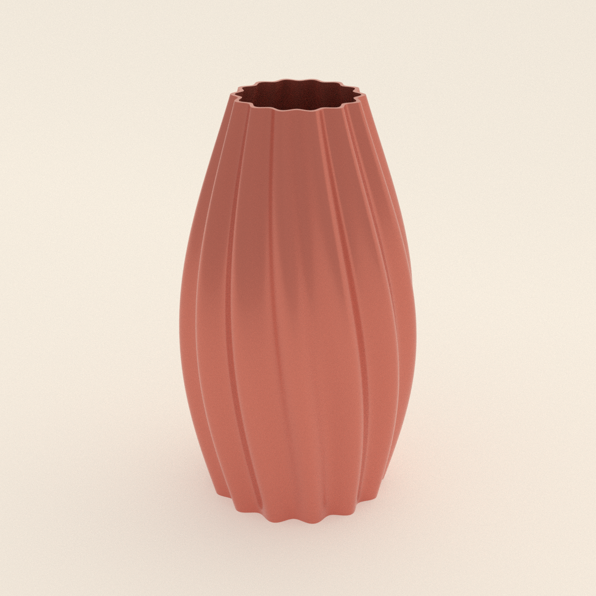 Ripple Bud Vase in Silk Rose Gold PETG, 3D render on a plain background