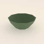 Low-Poly Geometric Bowl in Matte Sage Green PLA, 3D render on a plain background
