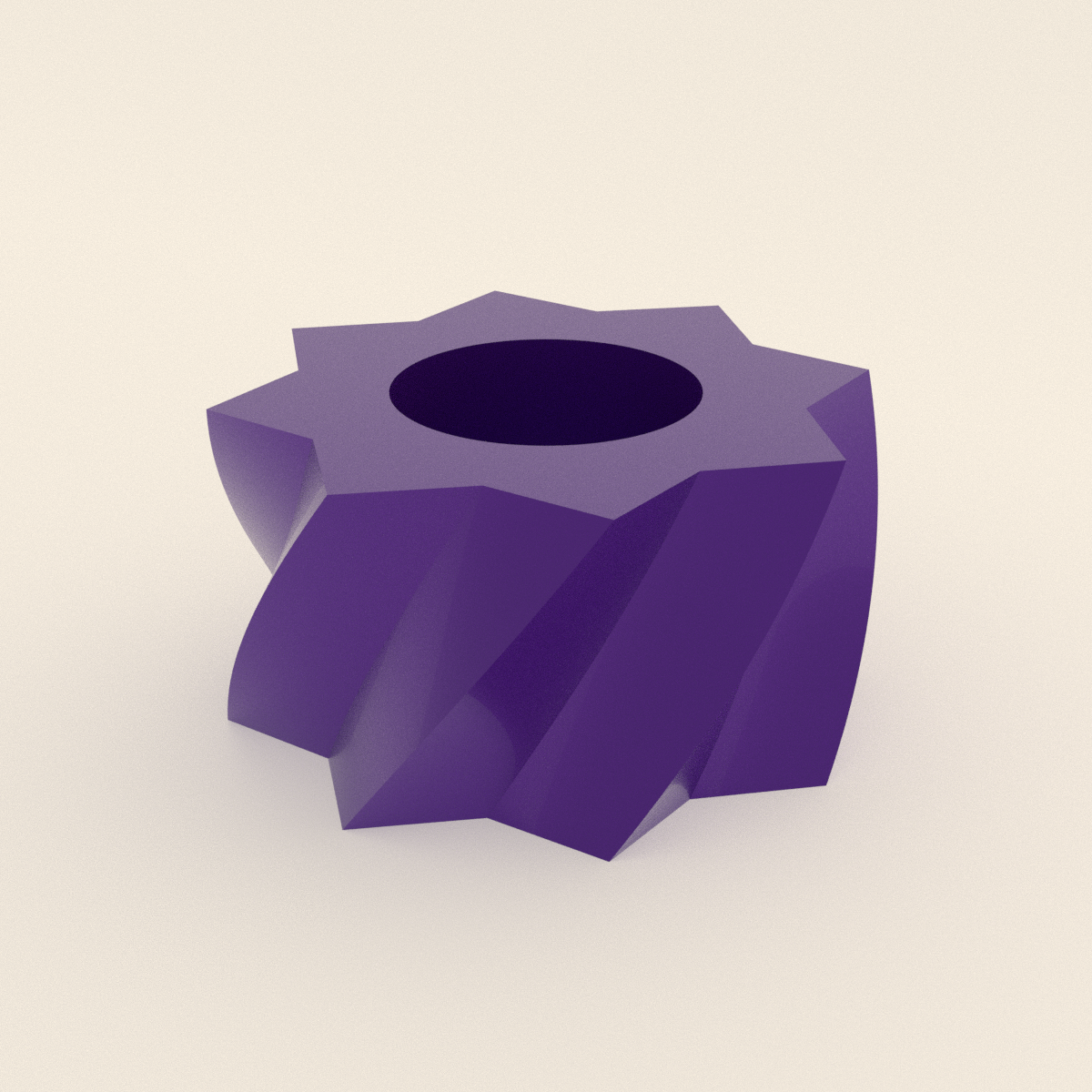 Twisted Star Tealight Holder in Silk Purple PETG, 3D render on a plain background