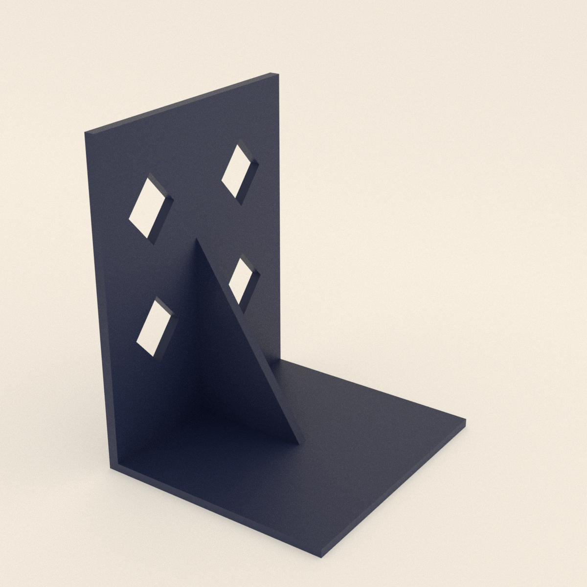 Modern Bookends (Pair) in Matte Navy PLA, 3D render on a plain background