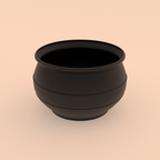 Cauldron Candy Dish in Matte Black PLA, 3D render on a plain background