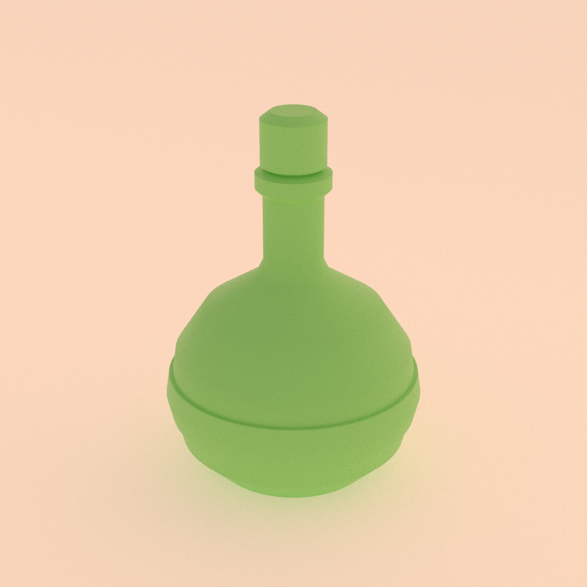 Apothecary Potion Bottle in Green glow-in-the-dark PLA, 3D render on a plain background