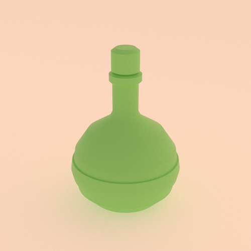 Apothecary Potion Bottle in Green glow-in-the-dark PLA, 3D render on a plain background