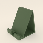 Angled Phone Stand in Matte Sage Green PLA, 3D render on a plain background