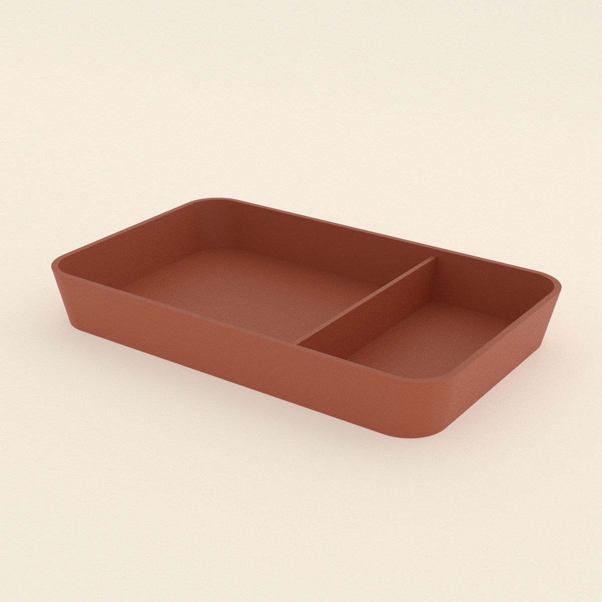 Desk Catch-All Tray in Matte Terracotta PLA, 3D render on a plain background