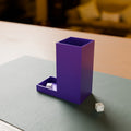 Dice Tower with Tray in Silk Purple PLA, with dice on a game mat