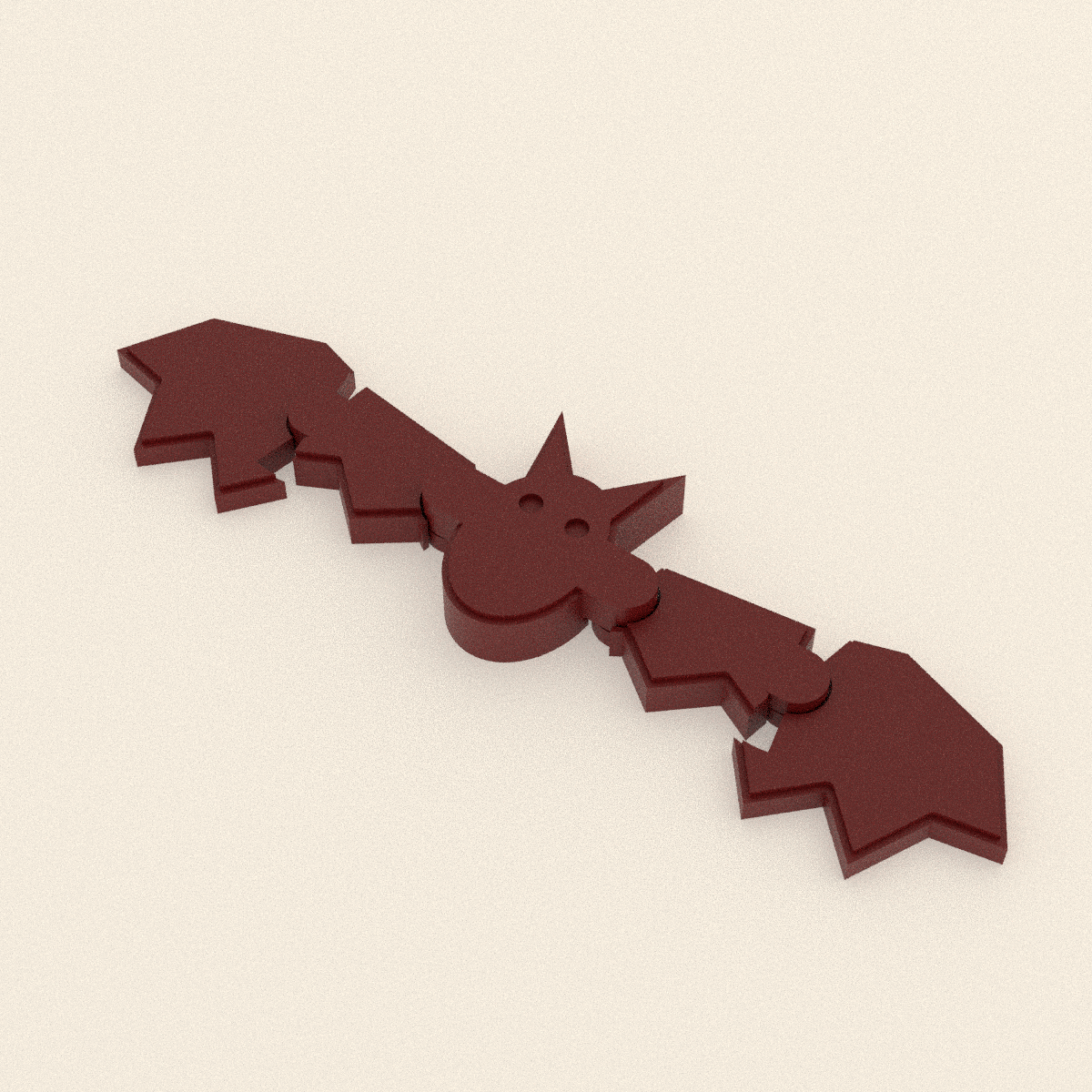 Flexi Bat in Matte Deep Red PLA, 3D render on a plain background