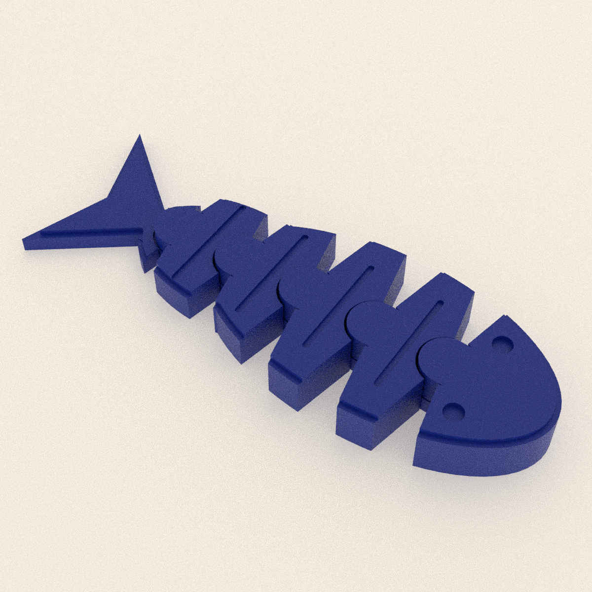 Flexi Fish in Matte Cobalt PLA, 3D render on a plain background
