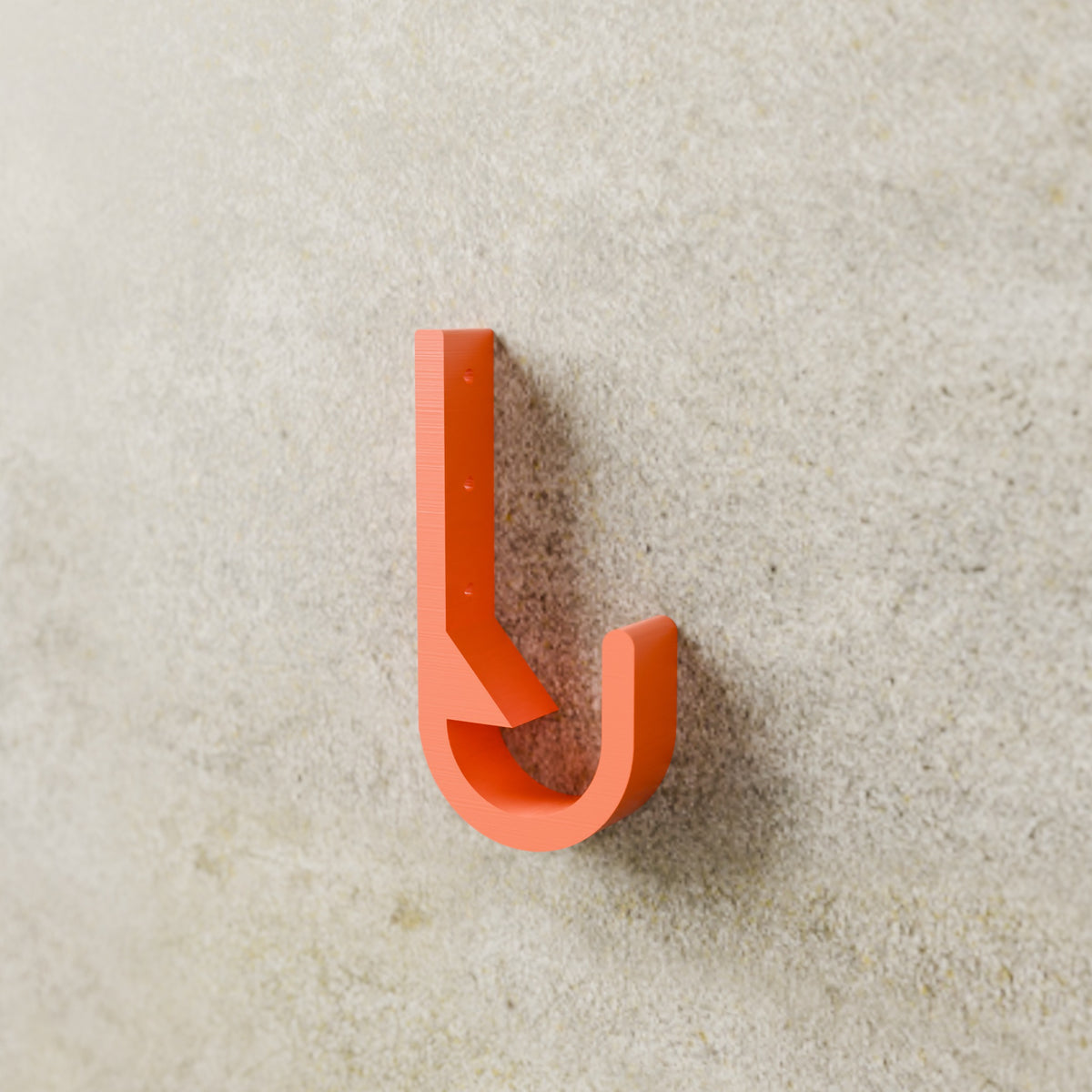 Heavy-Duty Utility Hook in Bright Orange PETG, mounted on a wall