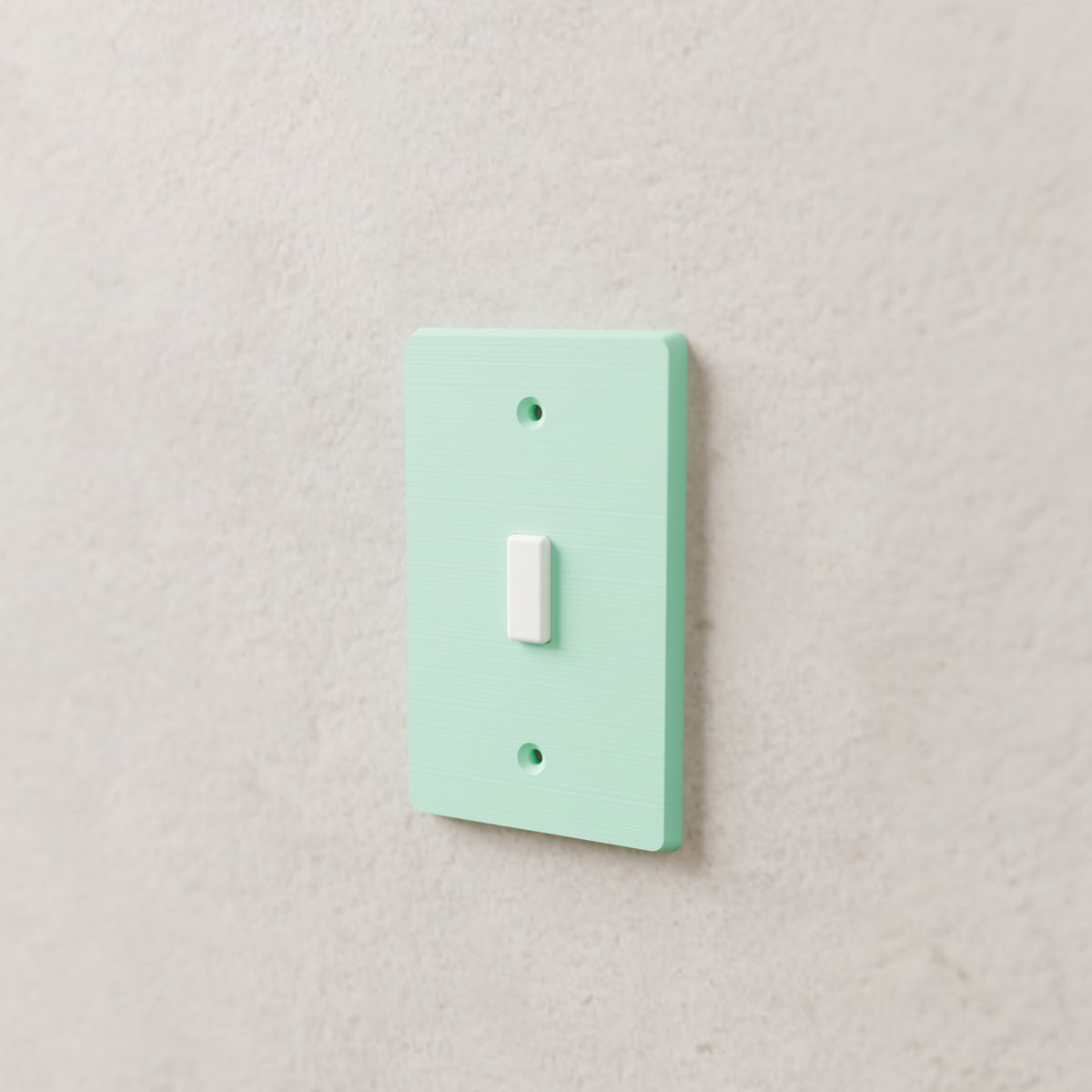 Light Switch Cover Plate (Toggle) in Matte Mint PLA, on a wall around a toggle switch