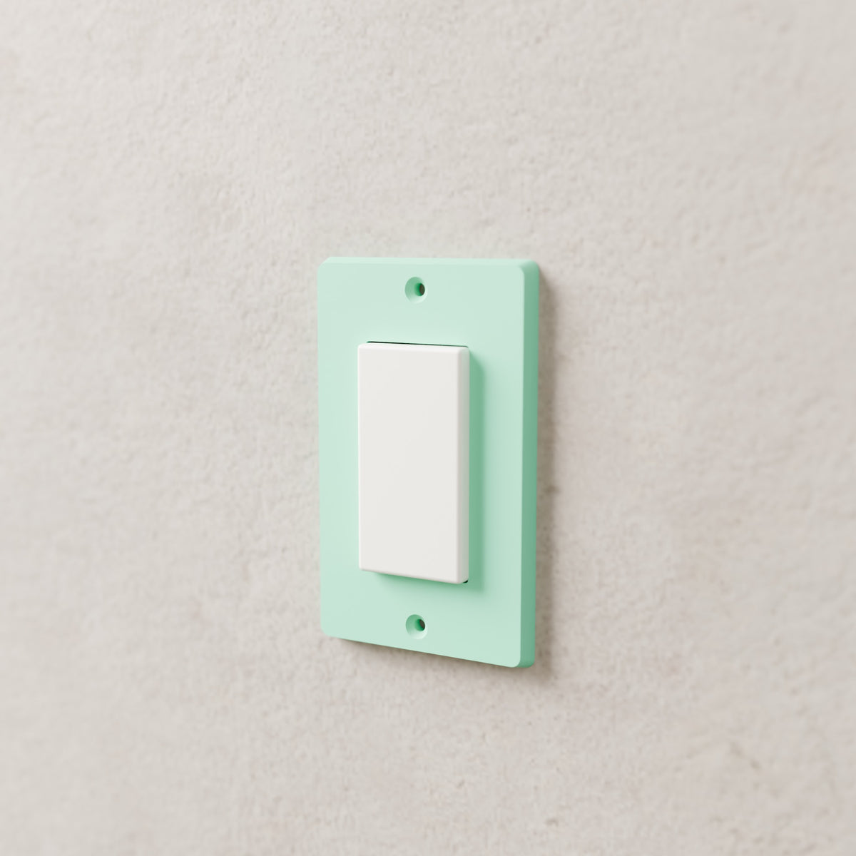 Light Switch Cover Plate (Decora / rocker) in Matte Mint PLA, on a wall around a rocker switch