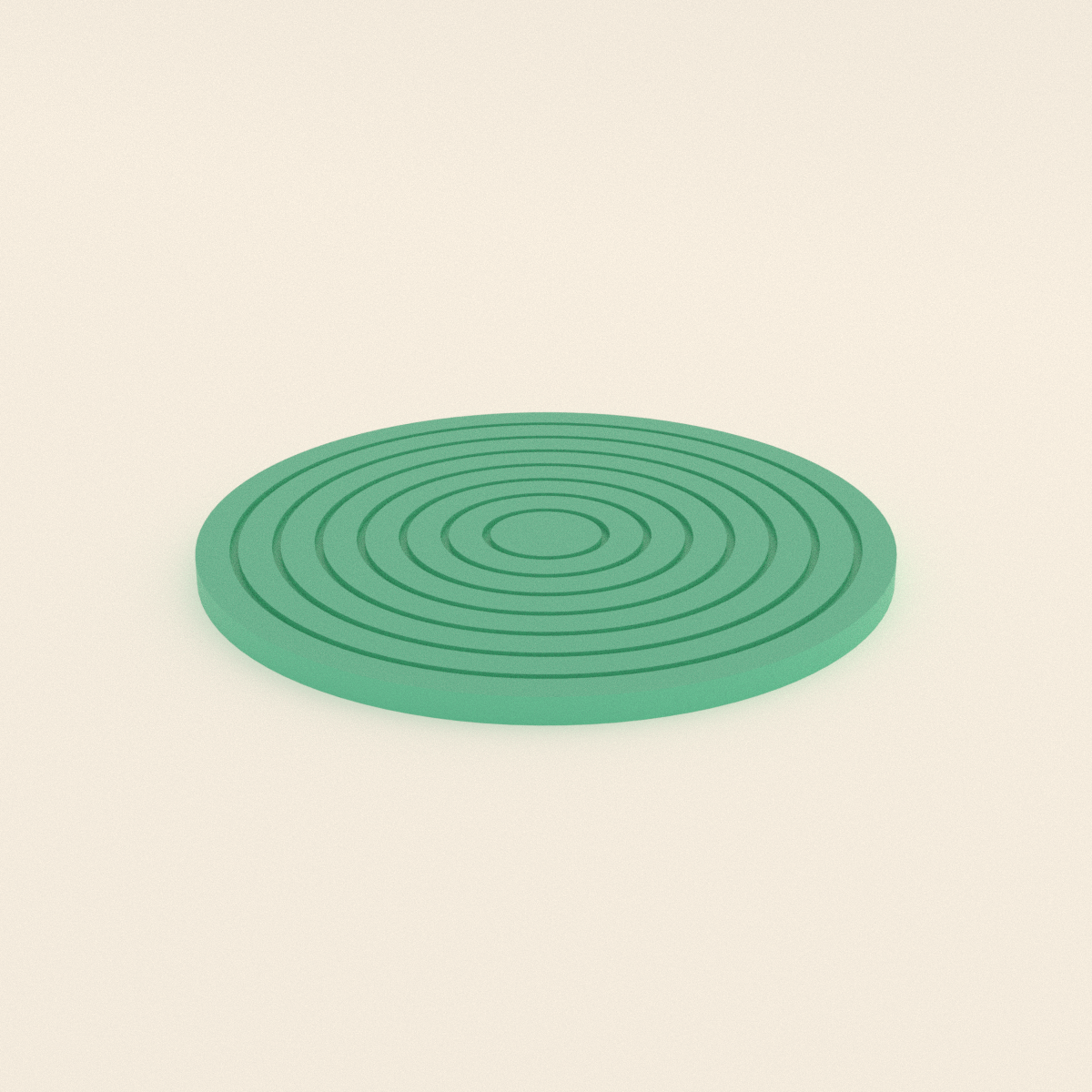 Ripple Ring Coaster in Matte Mint PLA, 3D render on a plain background