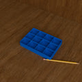 Screw & Parts Sorting Tray in Bright Blue PLA, next to a pencil on a wooden workbench