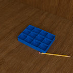 Screw & Parts Sorting Tray in Bright Blue PLA, next to a pencil on a wooden workbench