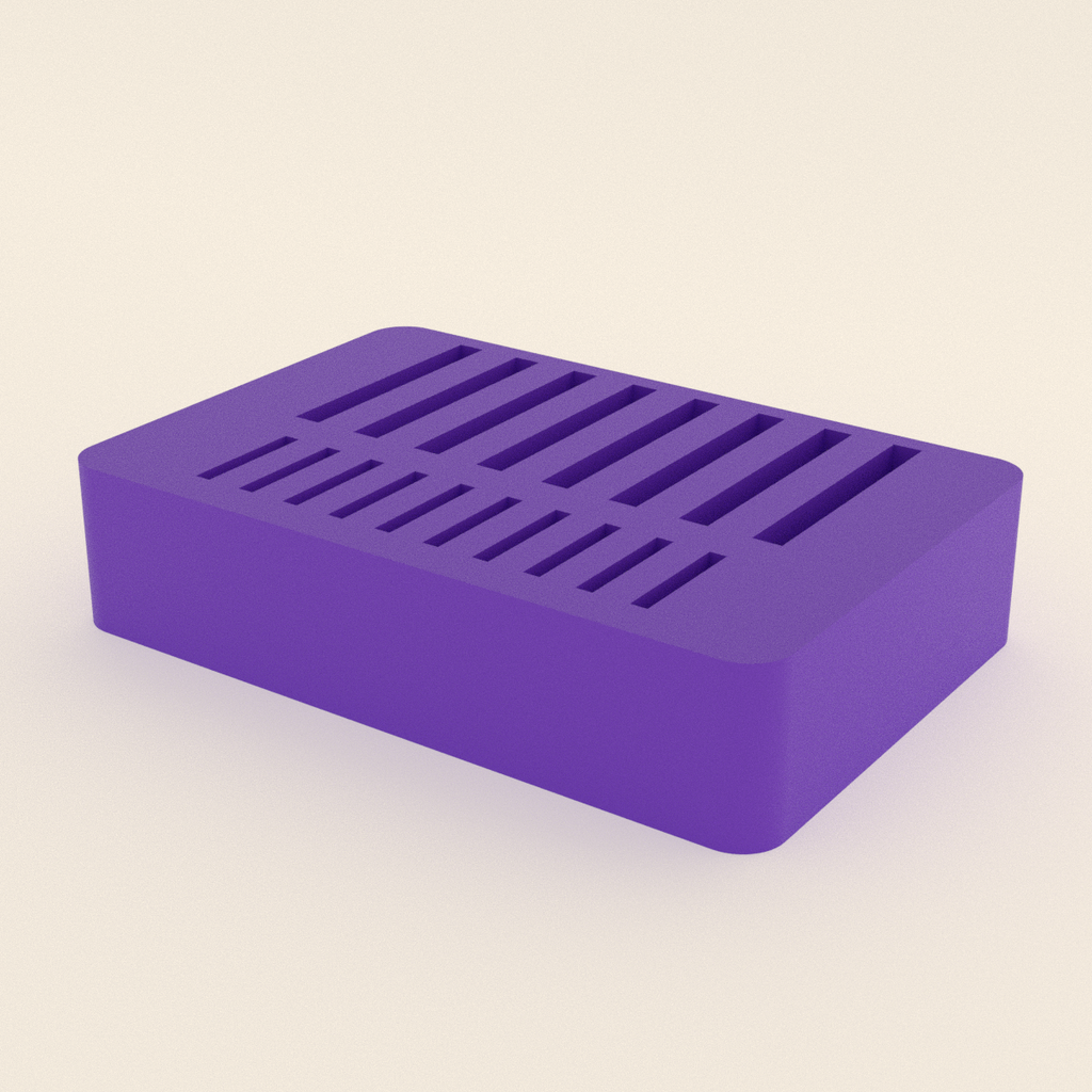 SD & microSD Card Organizer in Bright Purple PLA, 3D render on a plain background