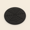 Spiderweb Coaster in Matte Black PLA, 3D render on a plain background