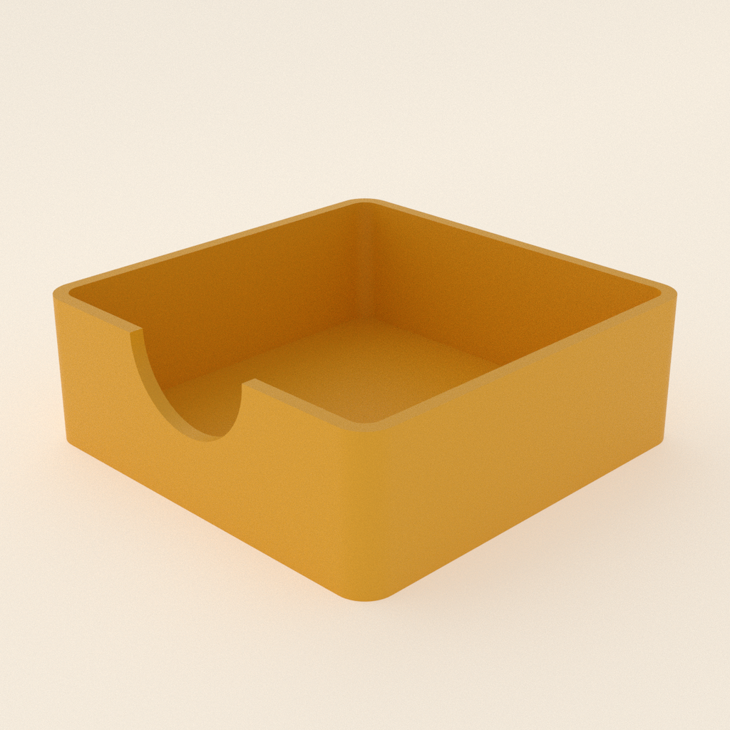 Sticky Note Holder in Matte Yellow PLA, 3D render on a plain background