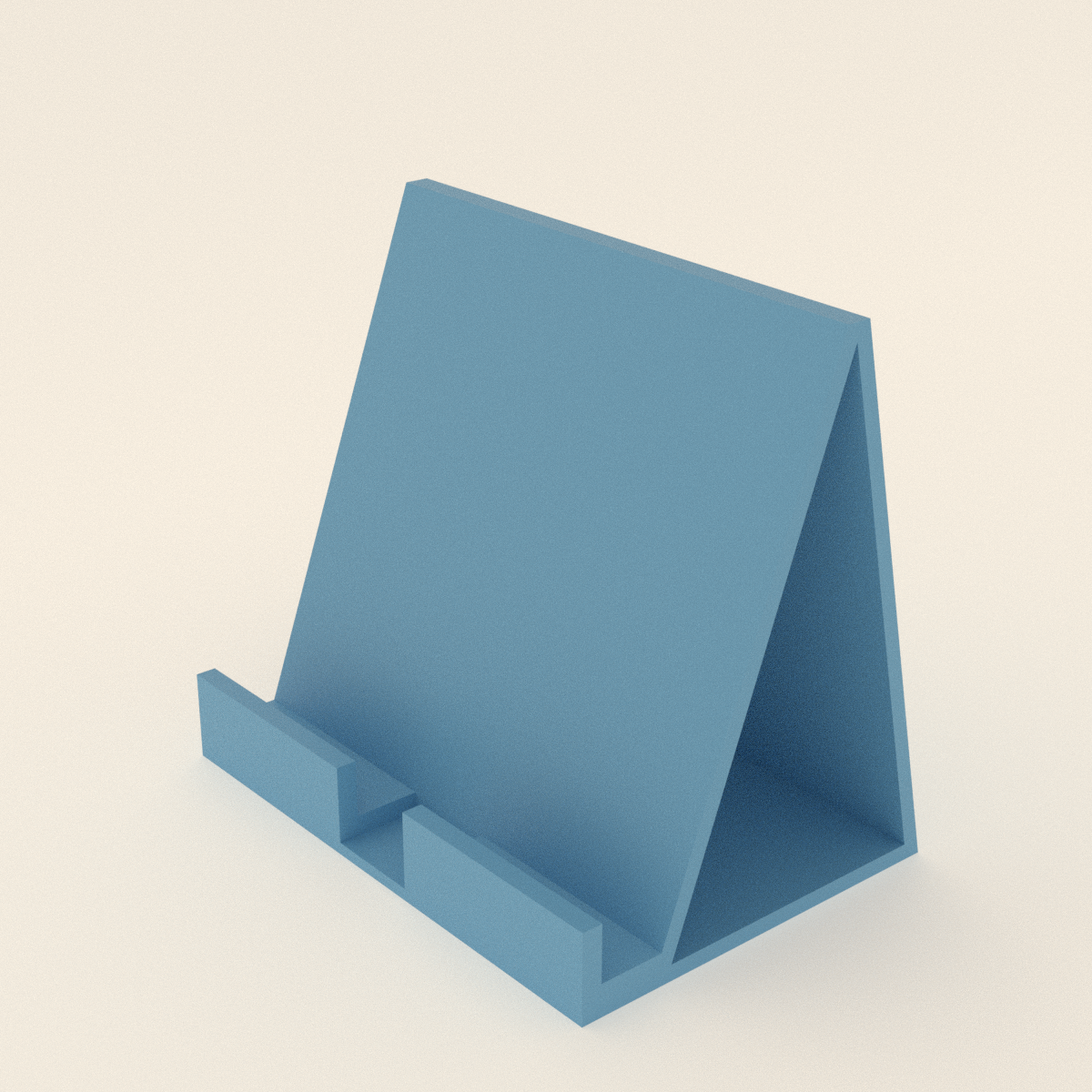 Tablet Stand in Matte Sky Blue PLA, 3D render on a plain background