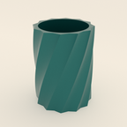 Twisted Star Pen Cup in Silk Teal PLA, 3D render on a plain background