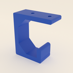Under-Desk Headphone Hook in Bright Blue PLA, 3D render on a plain background