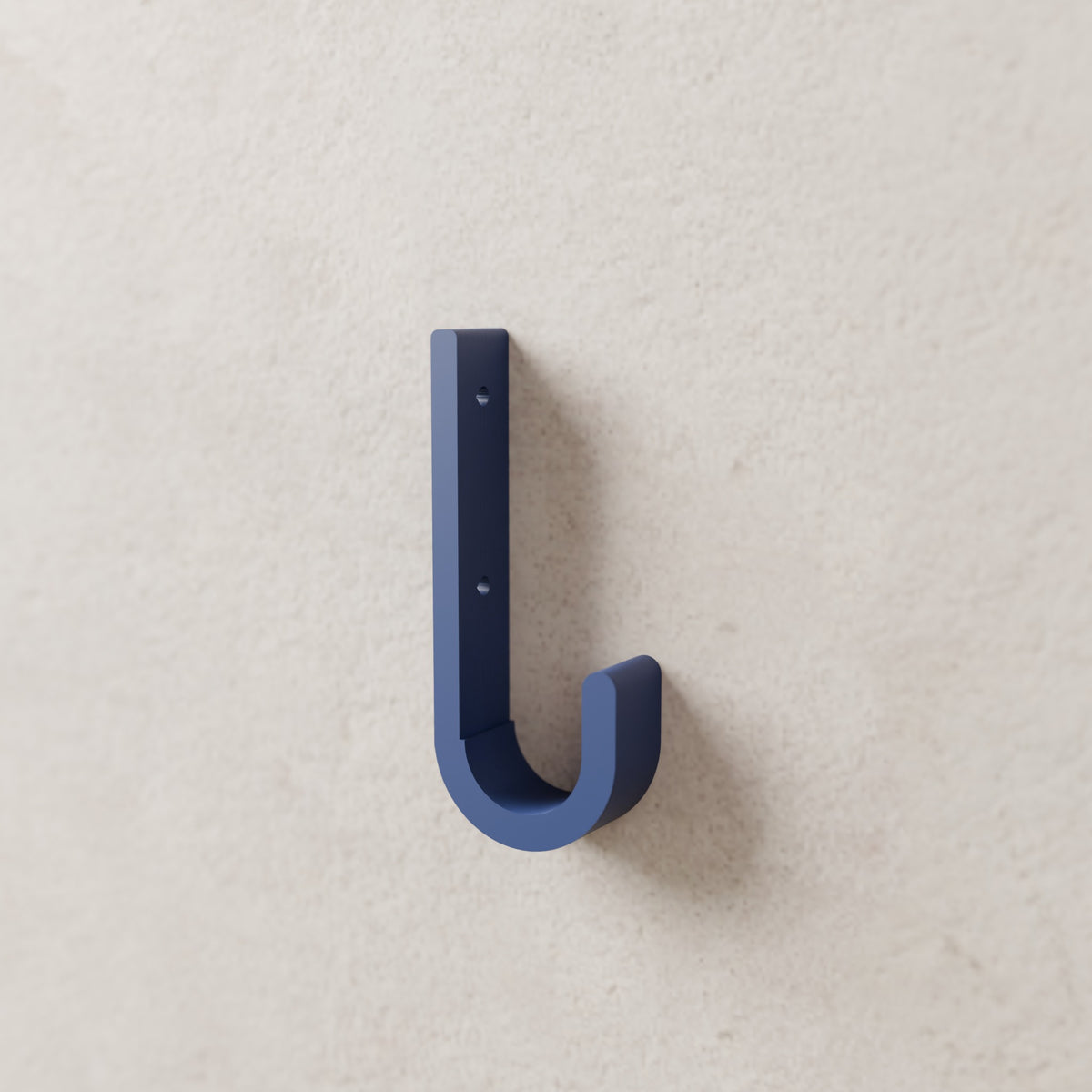 Wall Hook (Large) in Matte Navy PLA, mounted on a wall