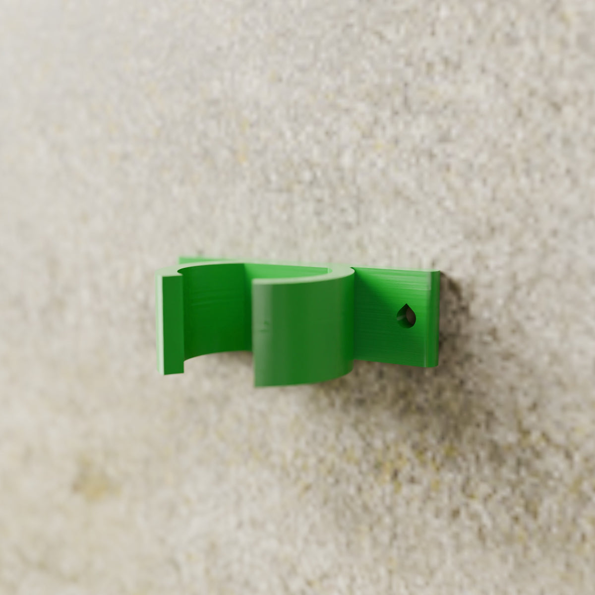 Wall Tool Clip (Broom/Mop Holder), 32 mm handle version, in Bright Green PETG, mounted on a wall